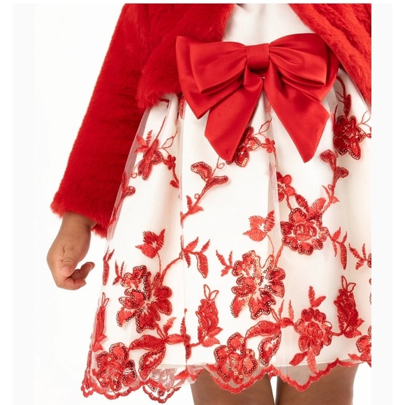 Red and White Floral Dress with Jacket - Picture 5 of 7
